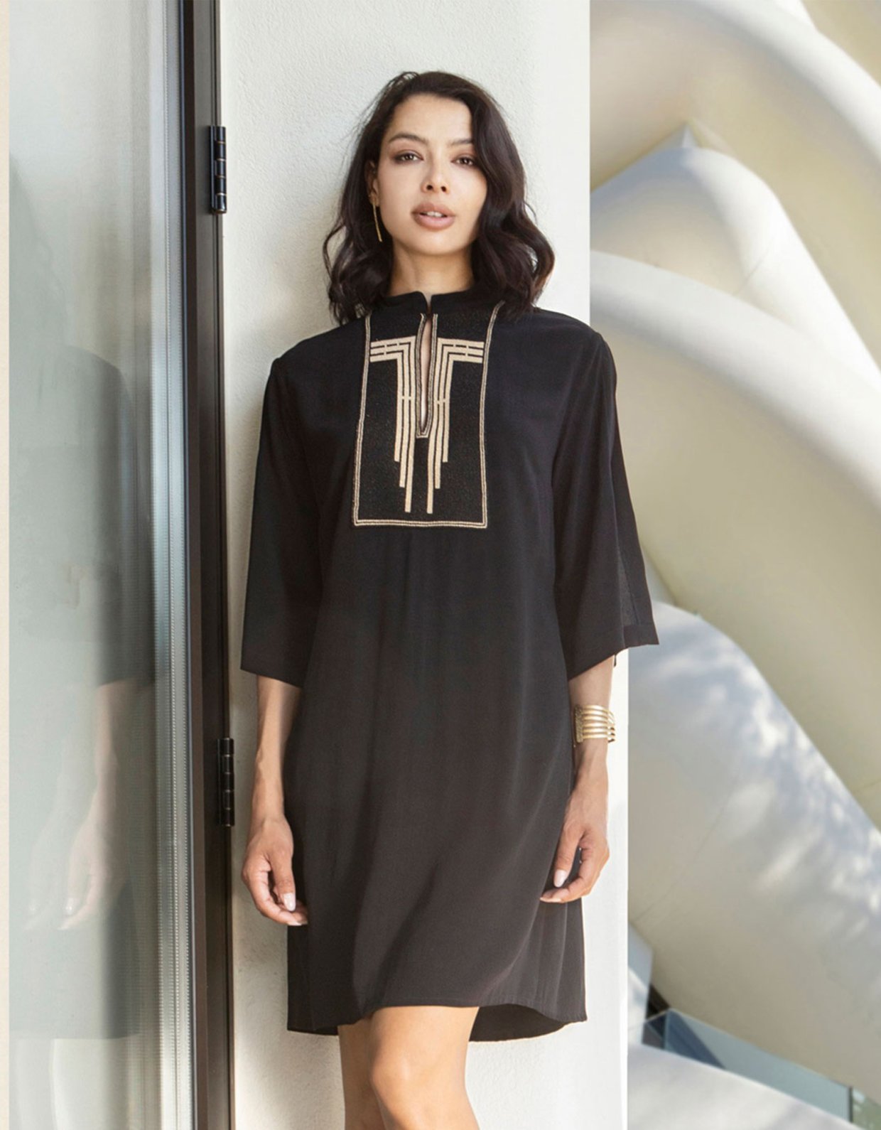 Aggel Knitwear Mini crepe dress black