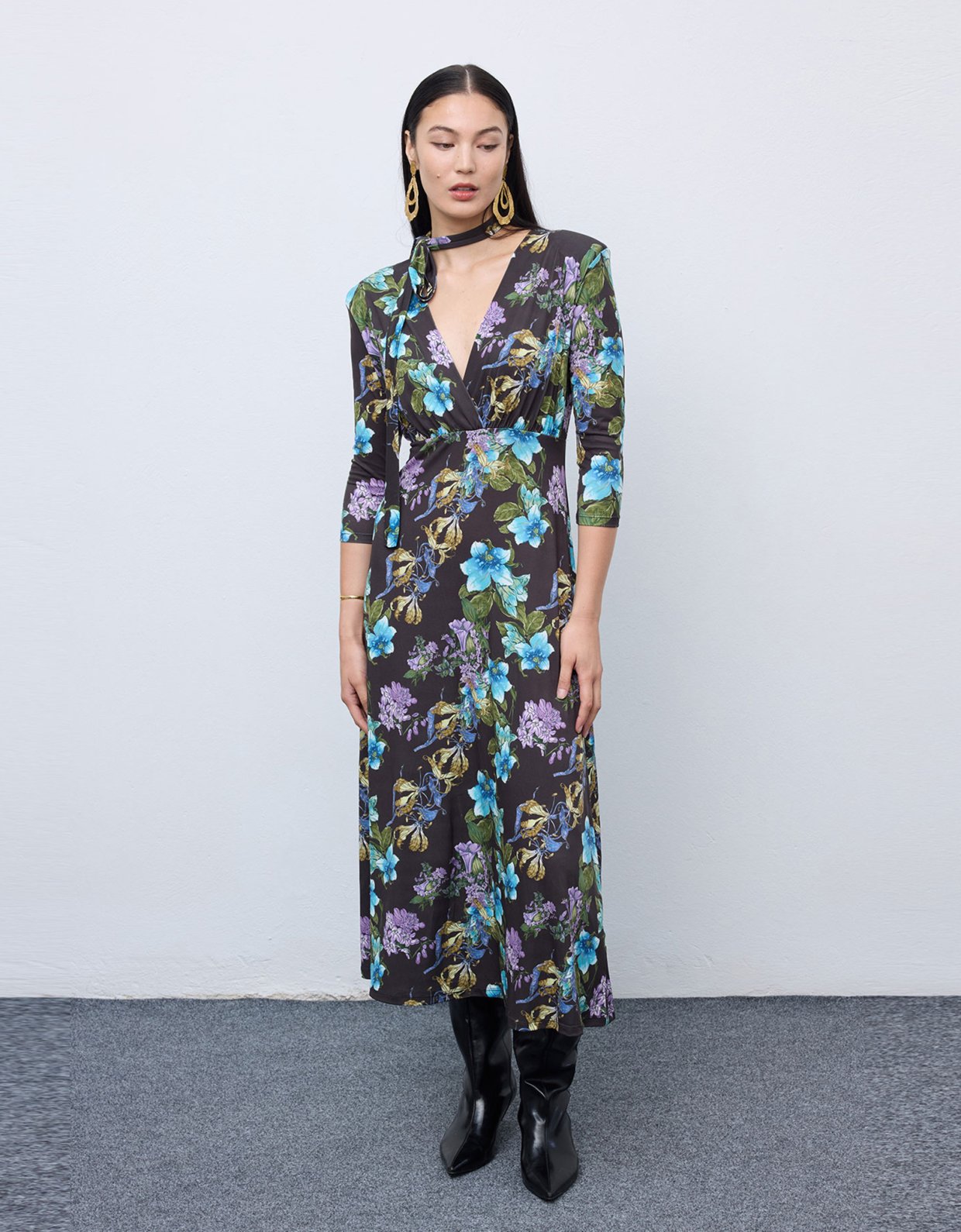 Ciel Concept Mocha blossom jersey midi dress