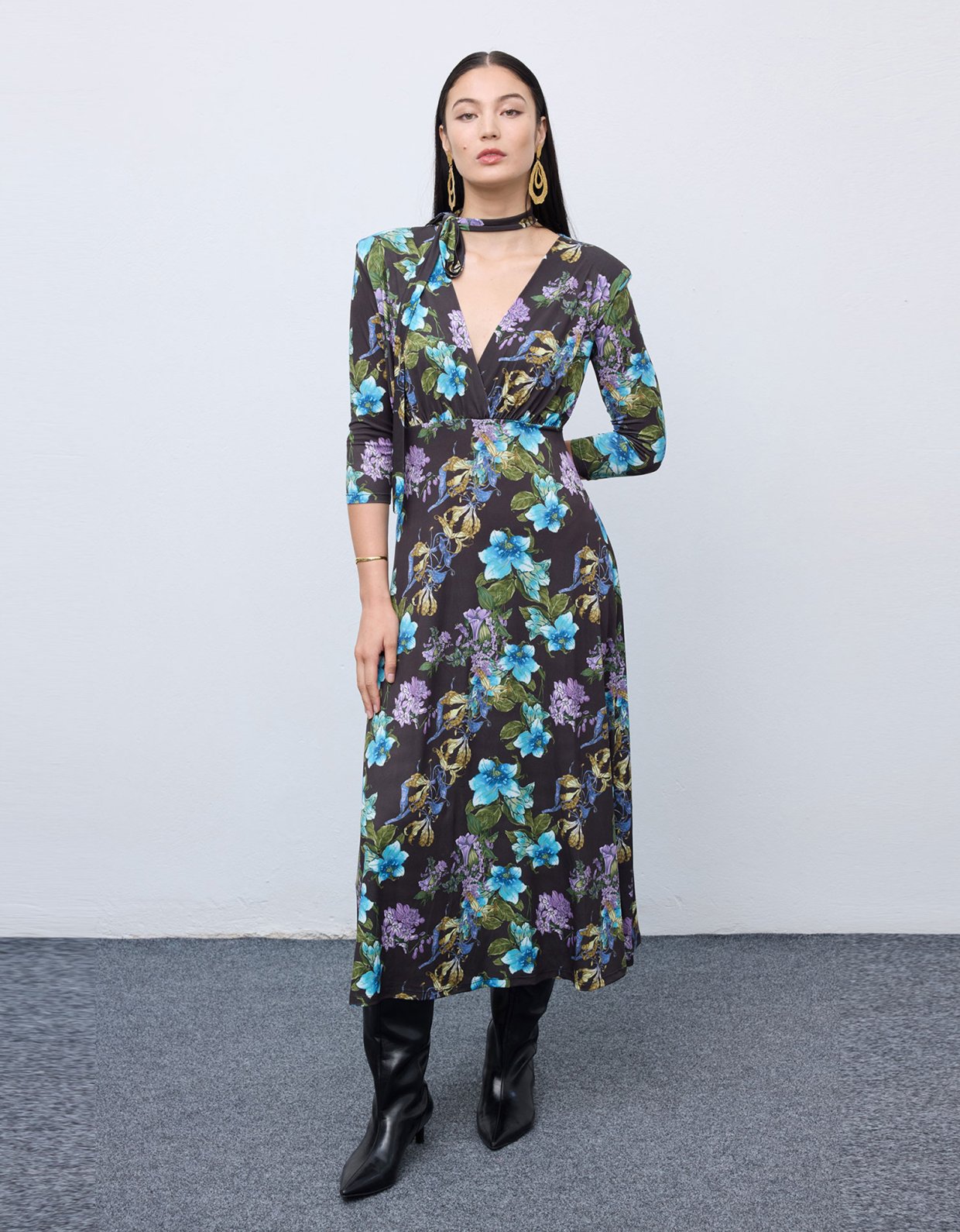 Ciel Concept Mocha blossom jersey midi dress