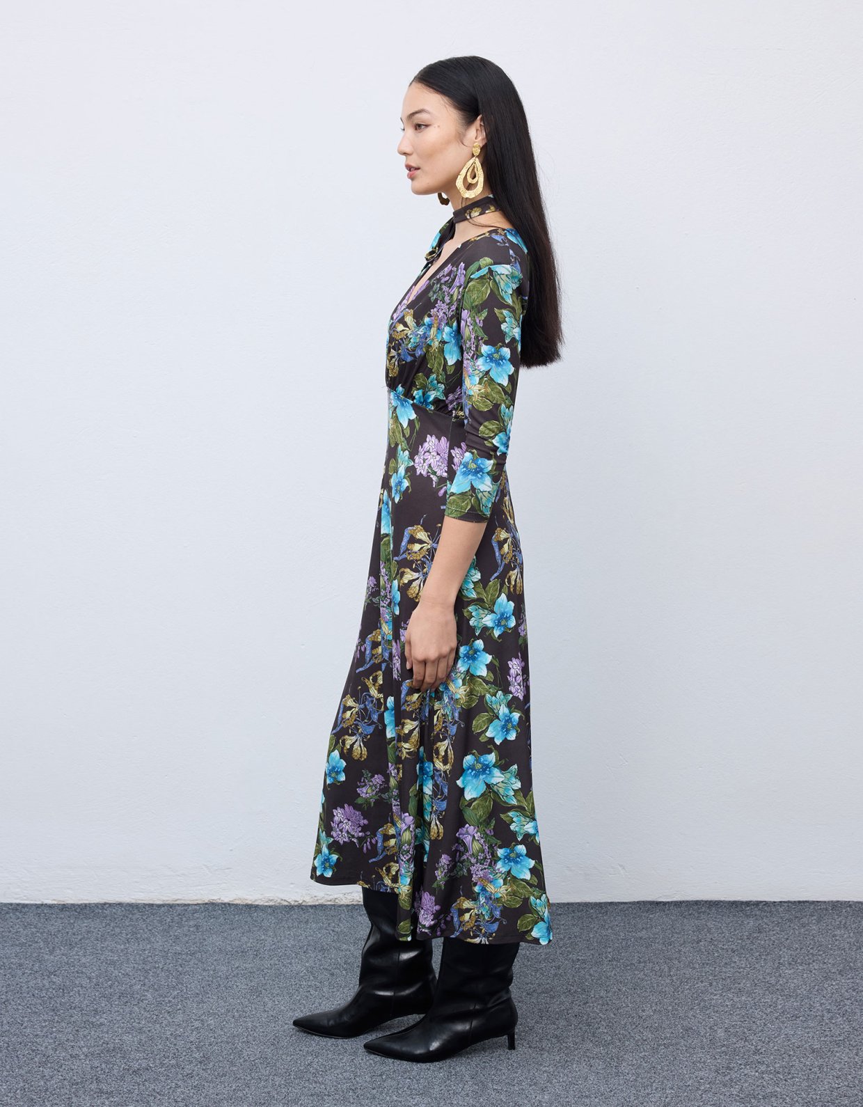 Ciel Concept Mocha blossom jersey midi dress