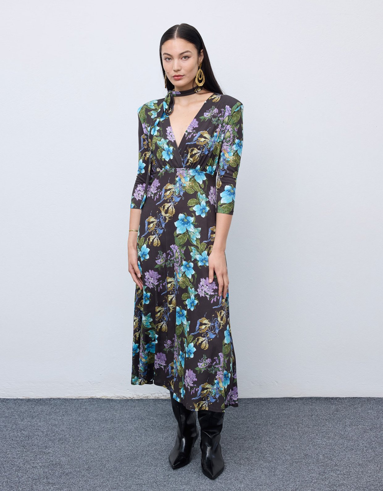 Ciel Concept Mocha blossom jersey midi dress
