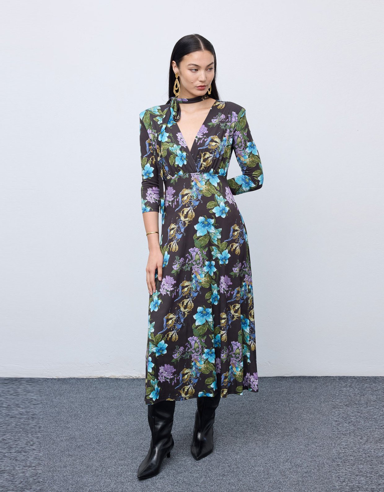 Ciel Concept Mocha blossom jersey midi dress