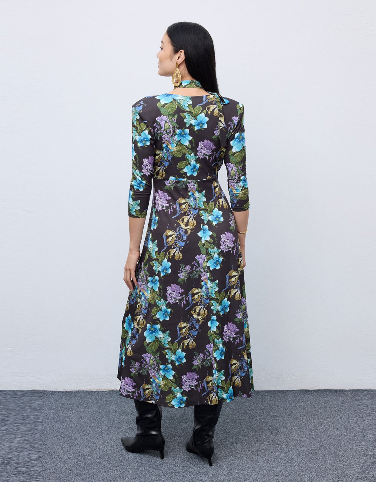 Ciel Concept Mocha blossom jersey midi dress
