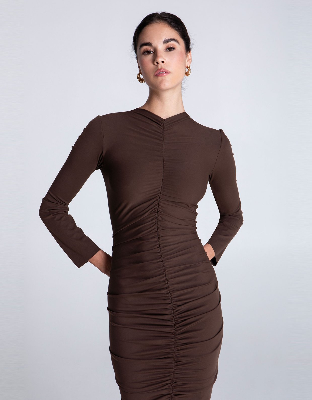 Eveleya Mocha curved maxi dress