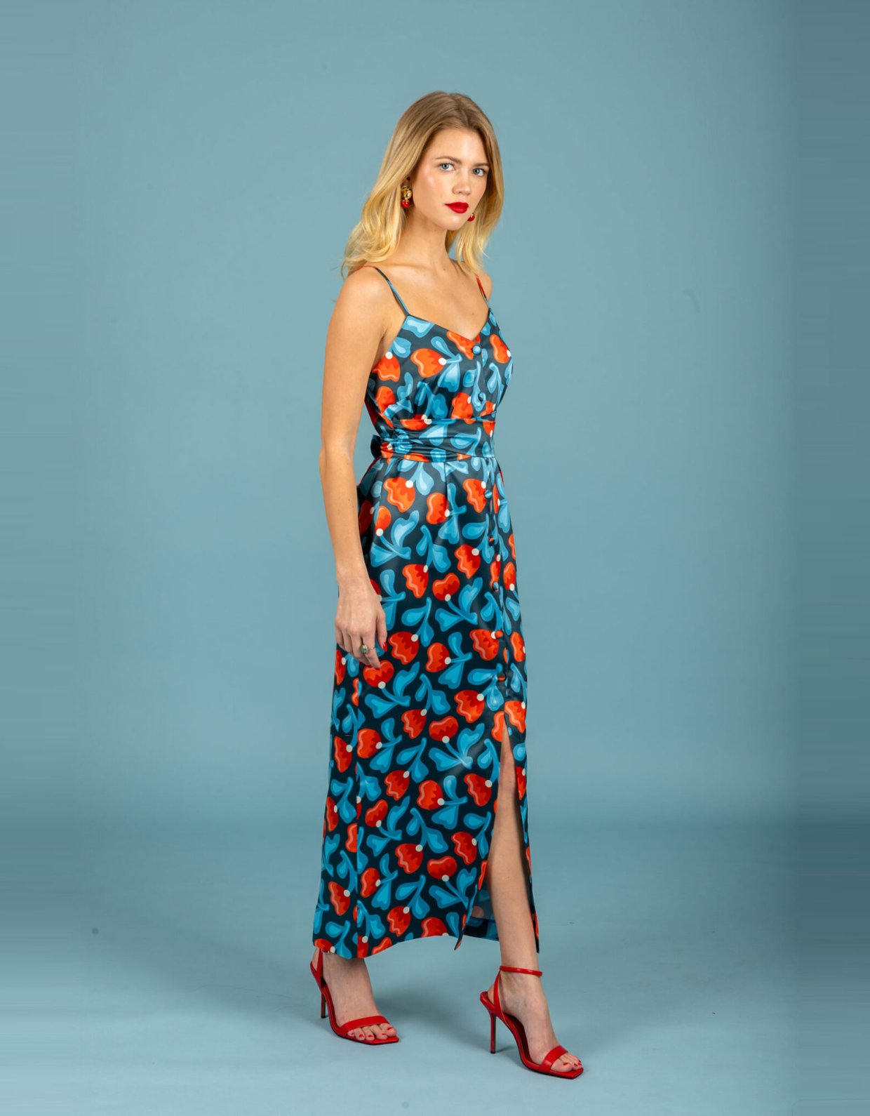 Chaton Monica satin slim dress blue