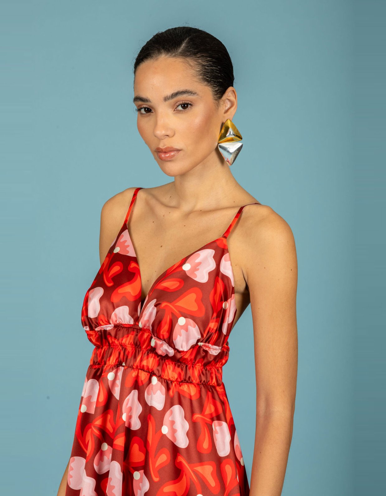 Chaton Monica satin dress red