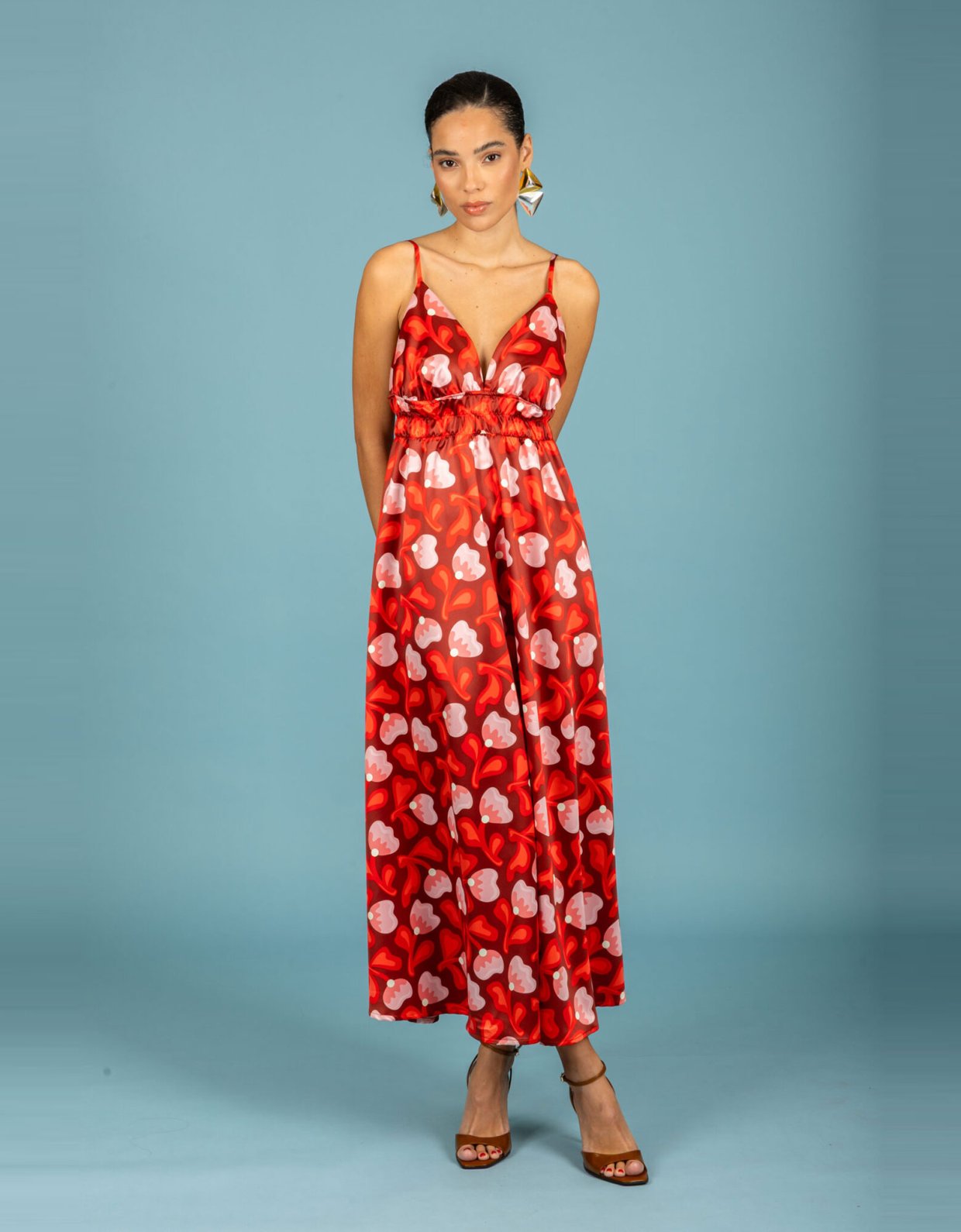 Chaton Monica satin dress red