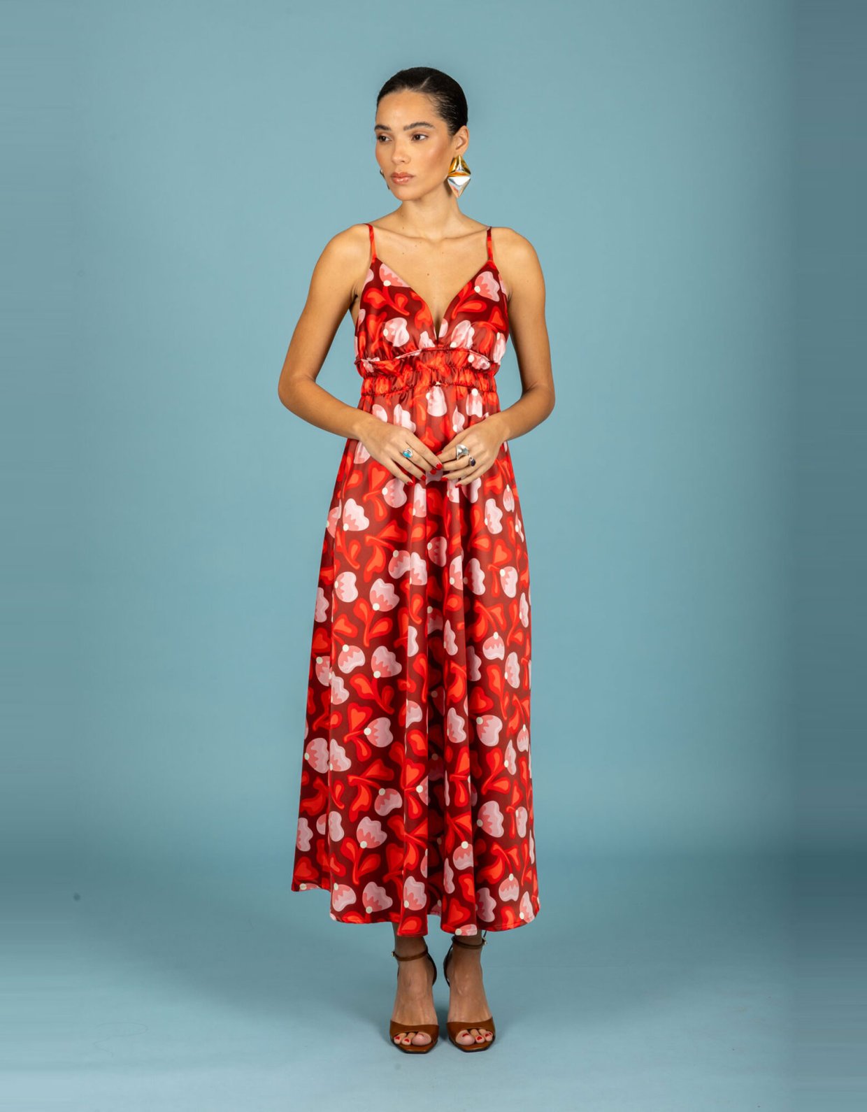 Chaton Monica satin dress red