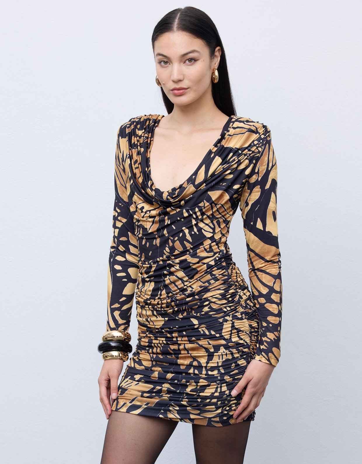 Ciel Concept Mosaic butterfly jersey mini drape dress