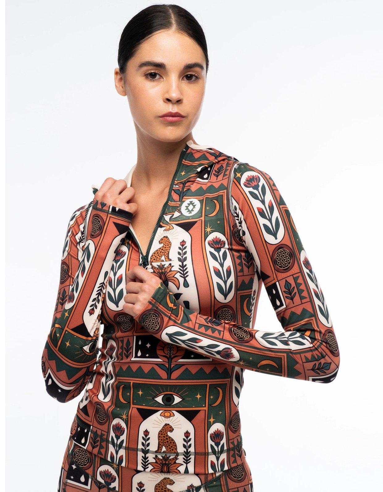 Peace and Chaos Mystic bloom fitted active zip hoodie with thumbholes