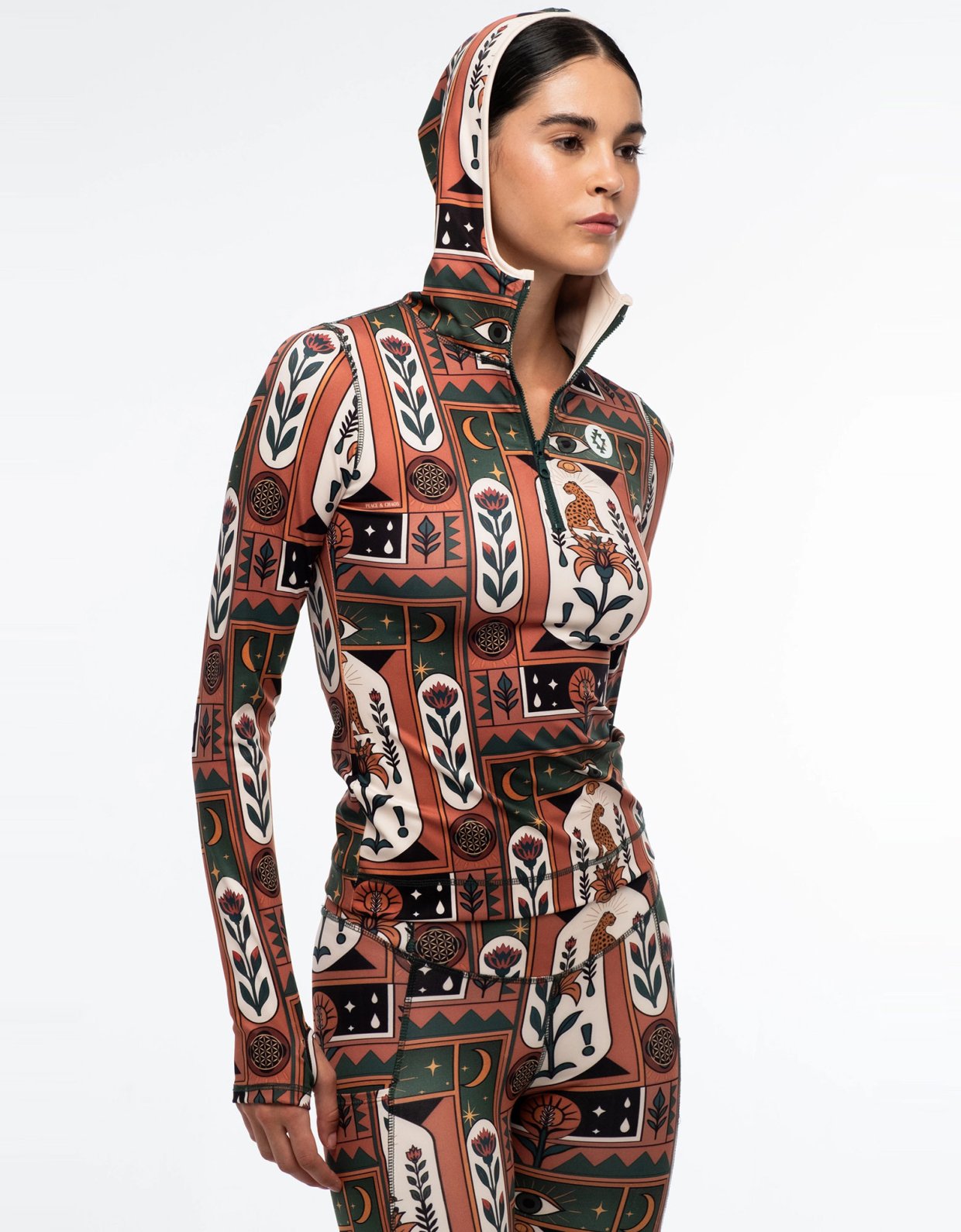 Peace and Chaos Mystic bloom fitted active zip hoodie with thumbholes