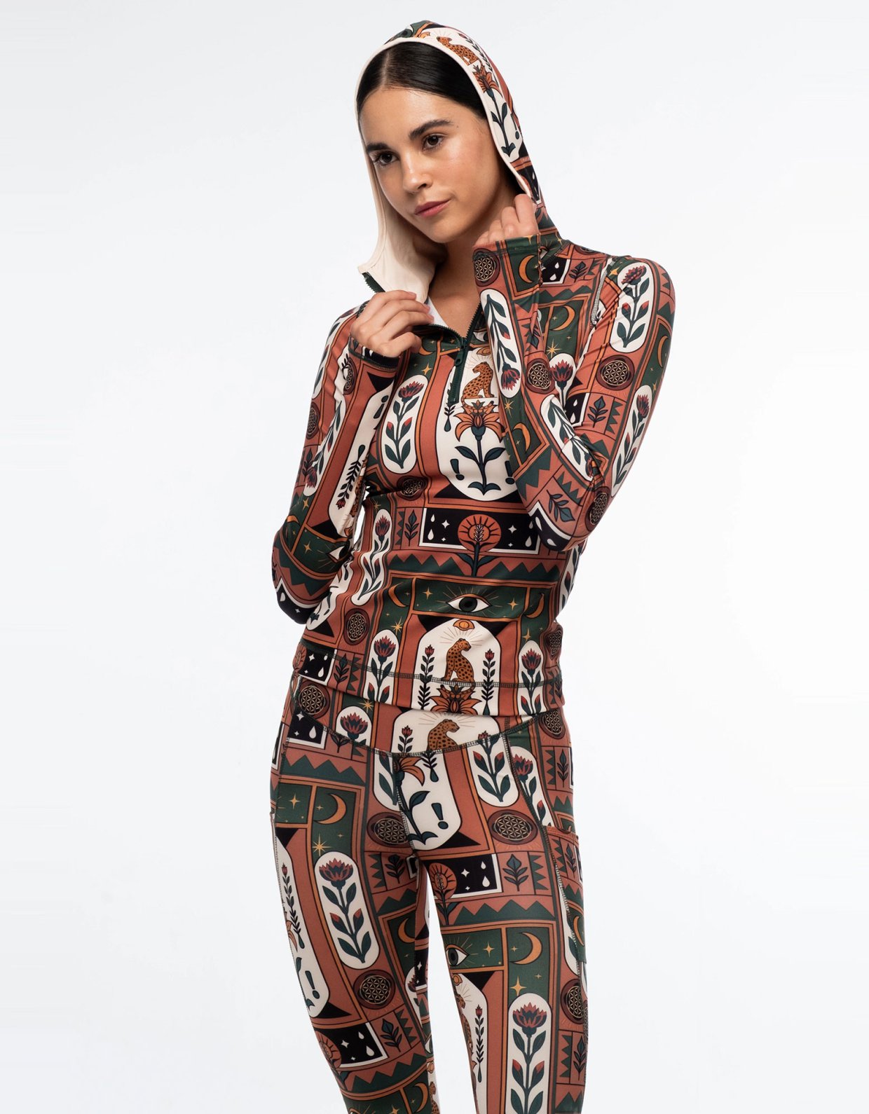 Peace and Chaos Mystic bloom fitted active zip hoodie with thumbholes