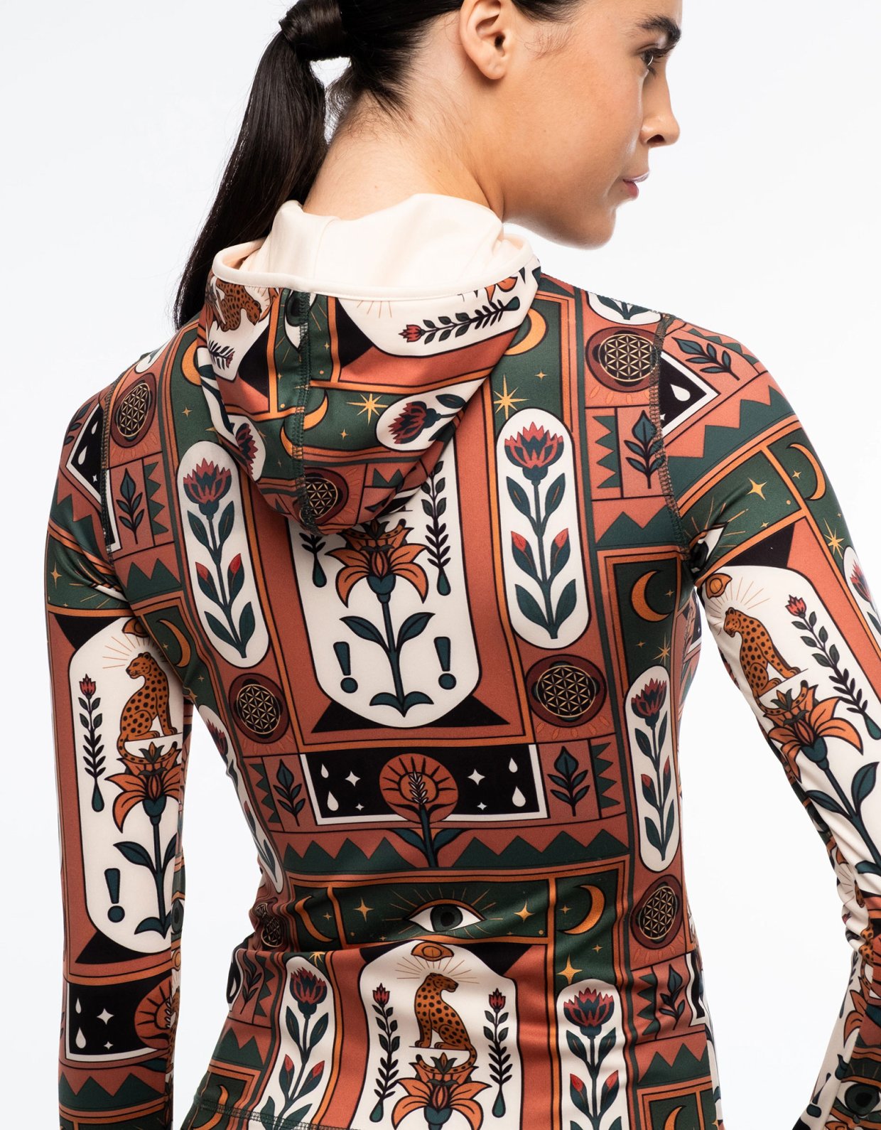 Peace and Chaos Mystic bloom fitted active zip hoodie with thumbholes