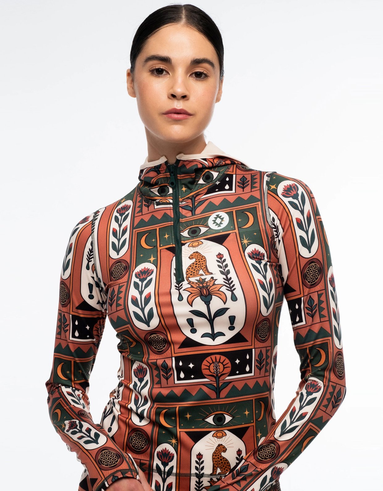 Peace and Chaos Mystic bloom fitted active zip hoodie with thumbholes