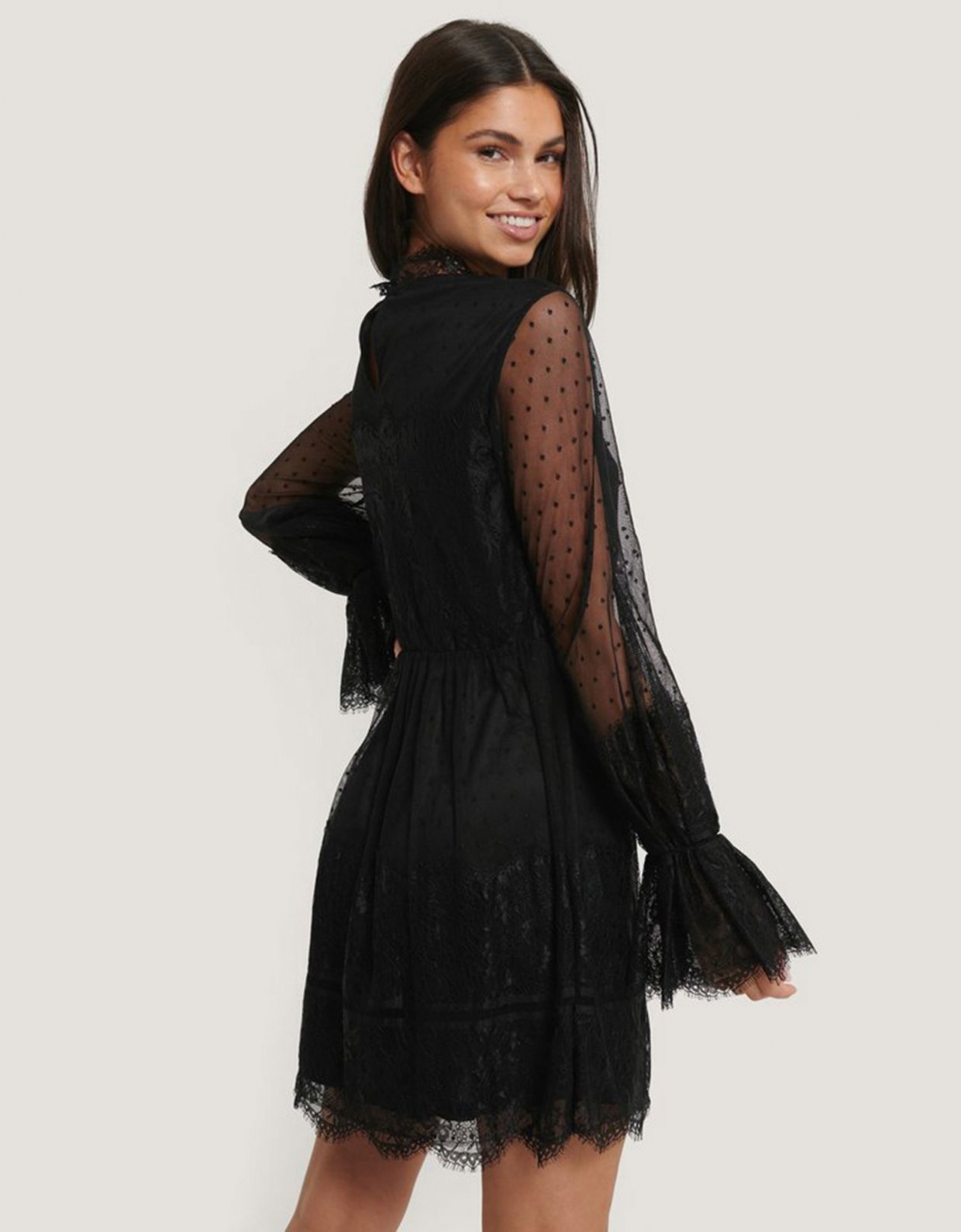NA-KD Black frill lace dress