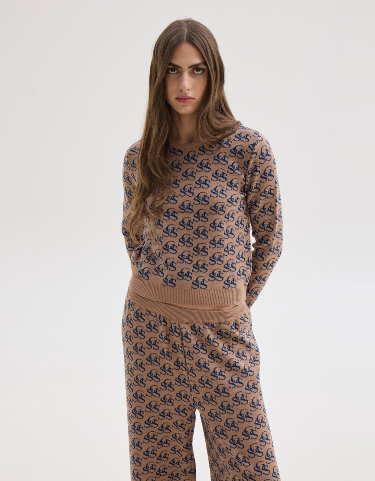 Sunset go Nancy knit pants beige/blue ssg print