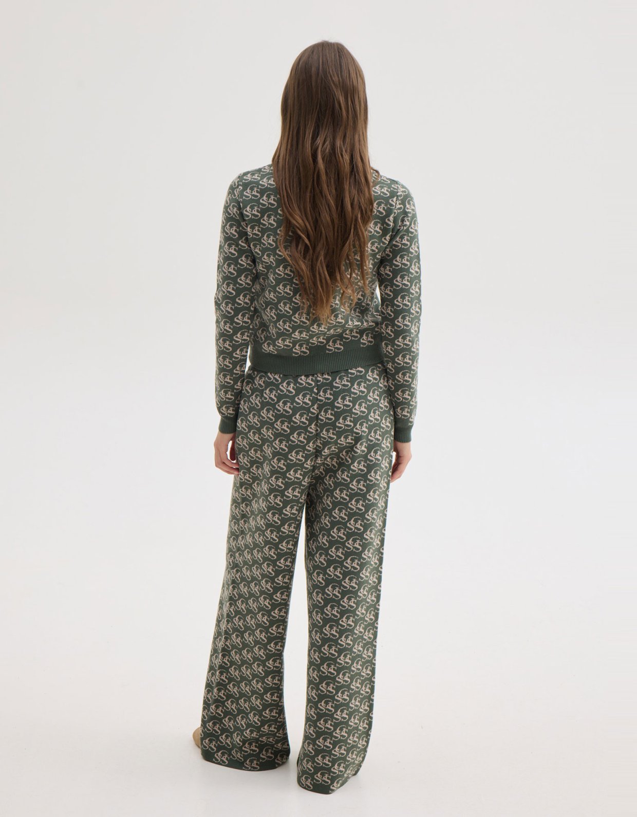 Sunset go Nancy knit pants khaki/ecru ssg print