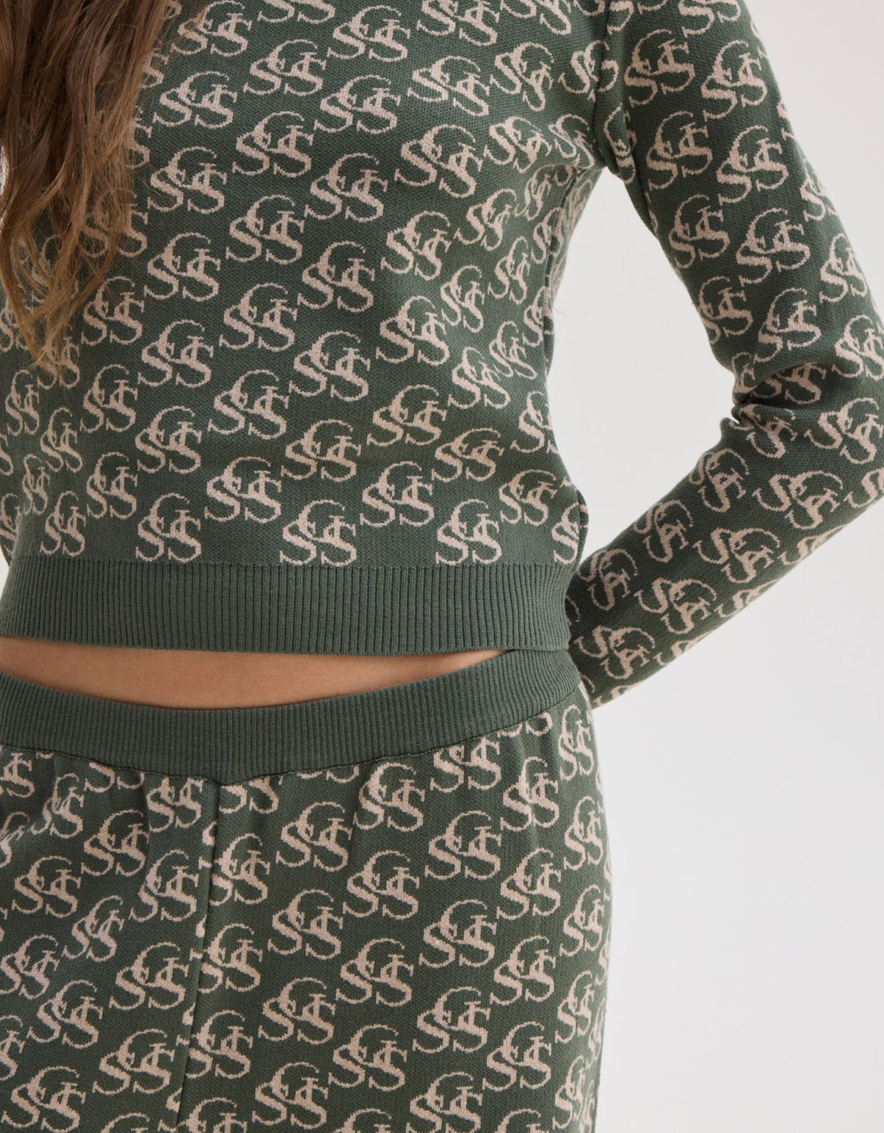 Sunset go Nancy knit top khaki/ecru ssg print