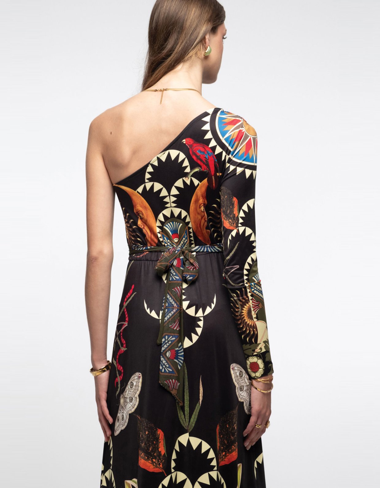 Peace and Chaos Nocturnal one shoulder long dress