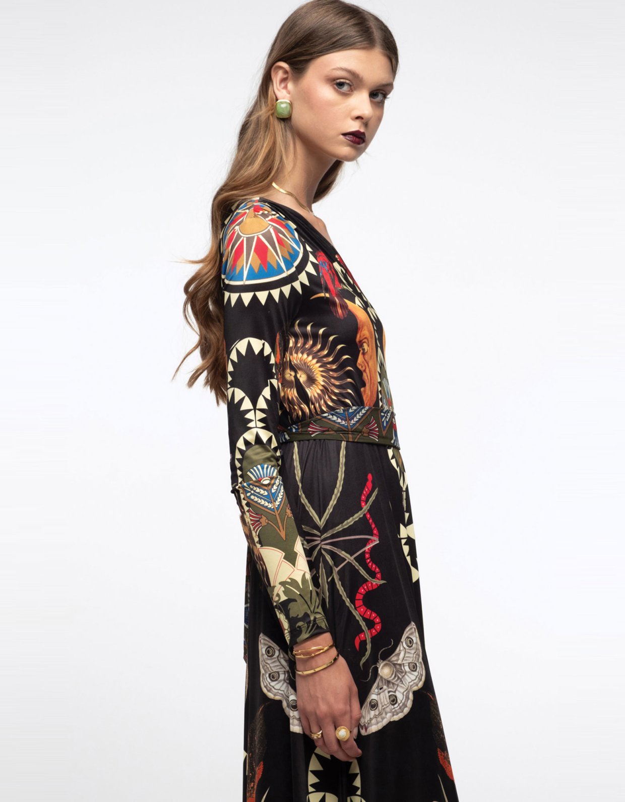 Peace and Chaos Nocturnal one shoulder long dress