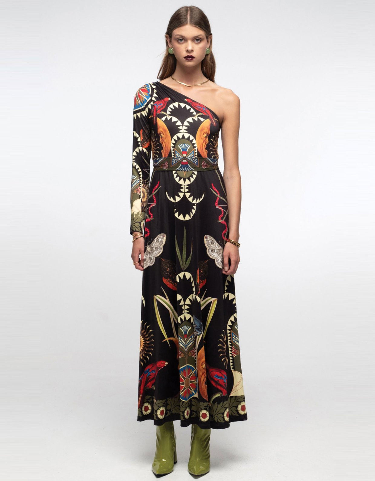 Peace and Chaos Nocturnal one shoulder long dress