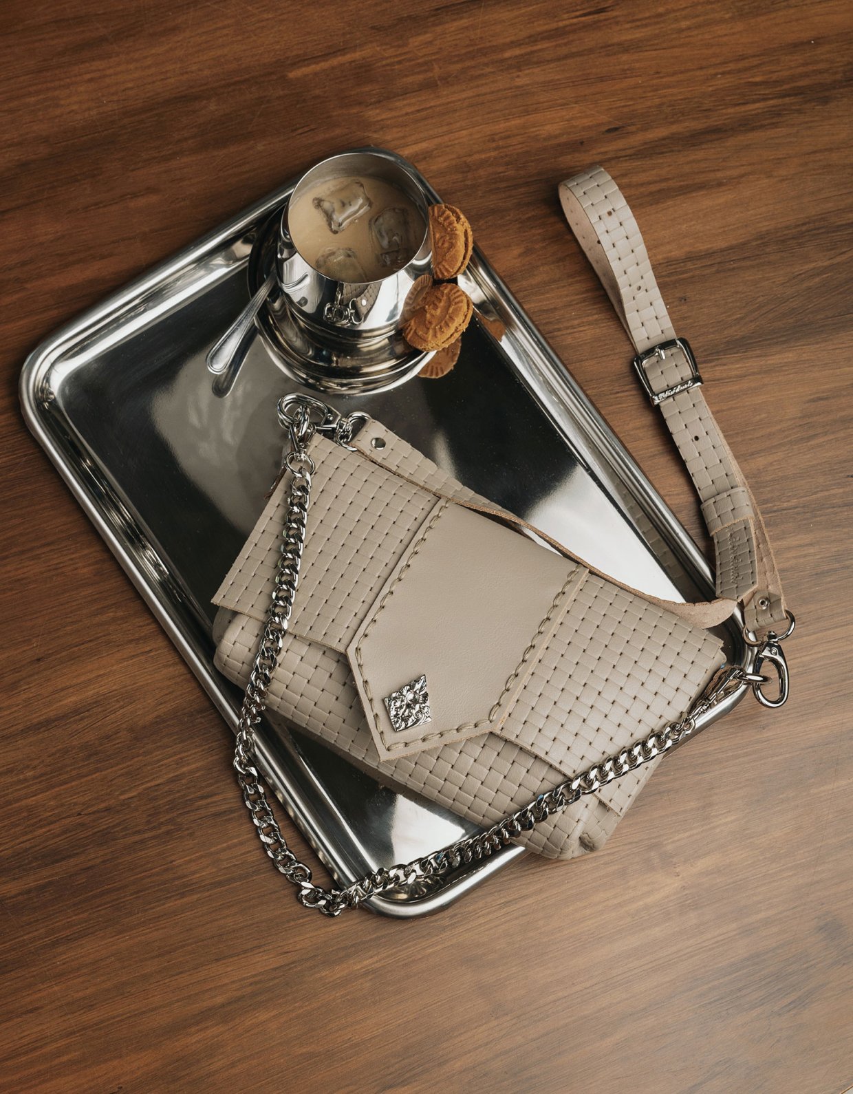 Individual Art Leather Old and wise bag stone beige-nickel