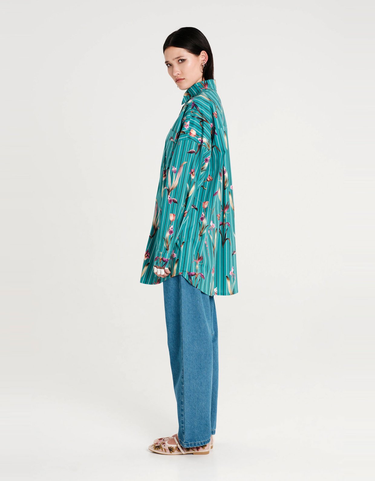 Peace and Chaos Orchid shirt petrol