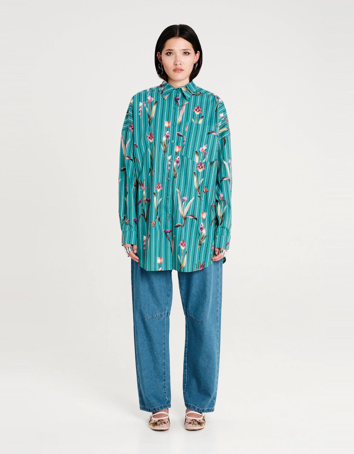 Peace and Chaos Orchid shirt petrol