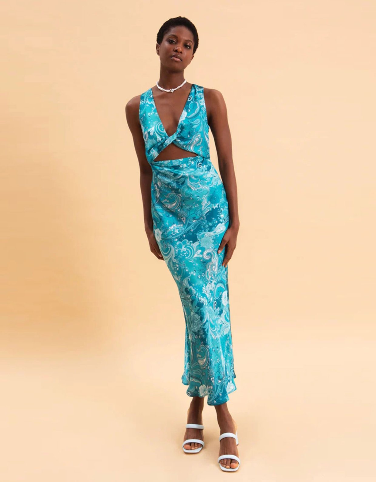 Eveleya Paisley waves midi satin dress