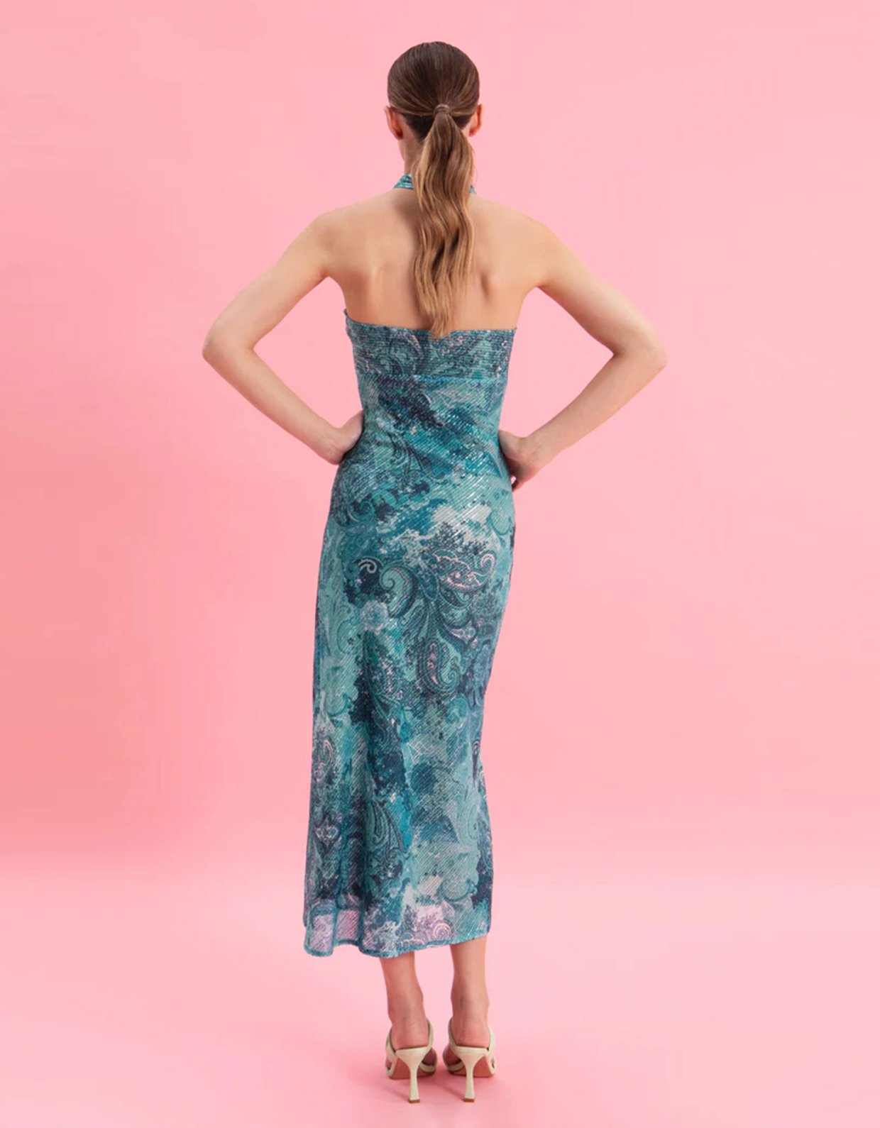 Eveleya Paisley waves midi sequined dress