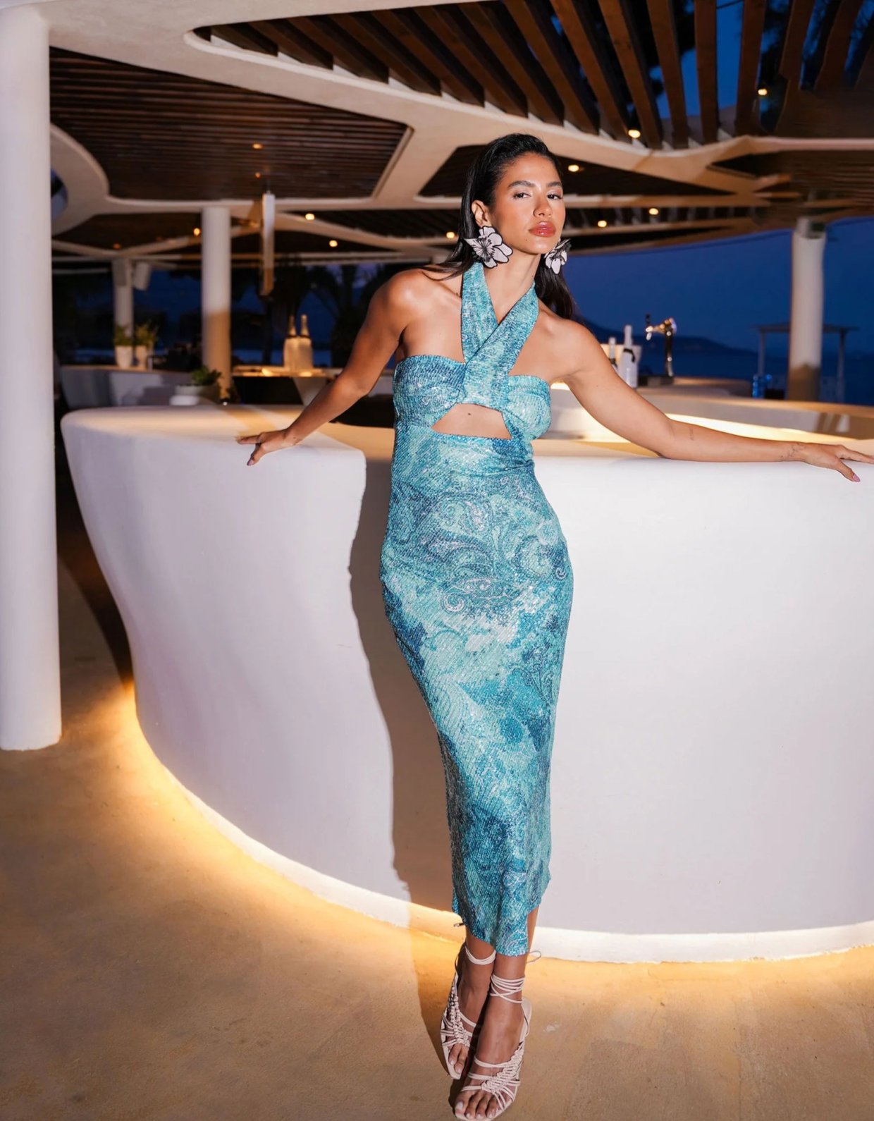 Eveleya Paisley waves midi sequined dress
