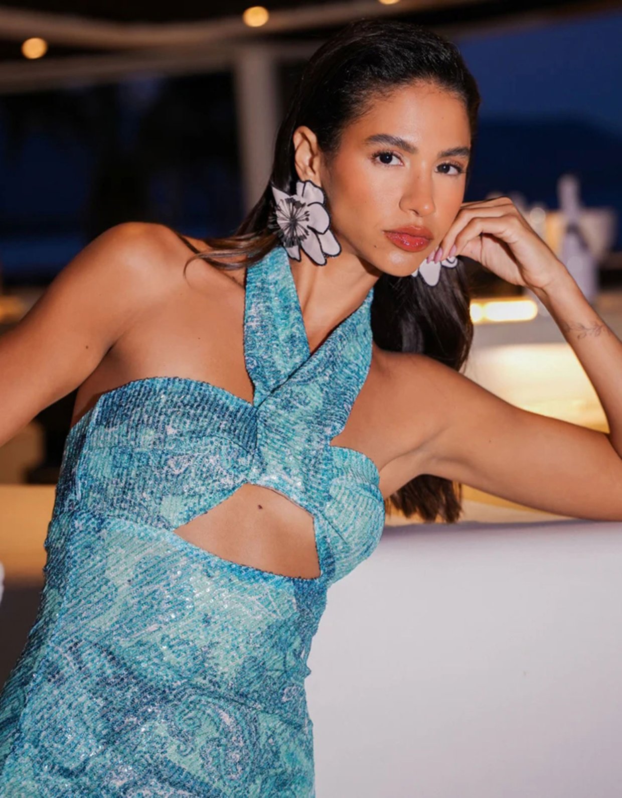 Eveleya Paisley waves midi sequined dress