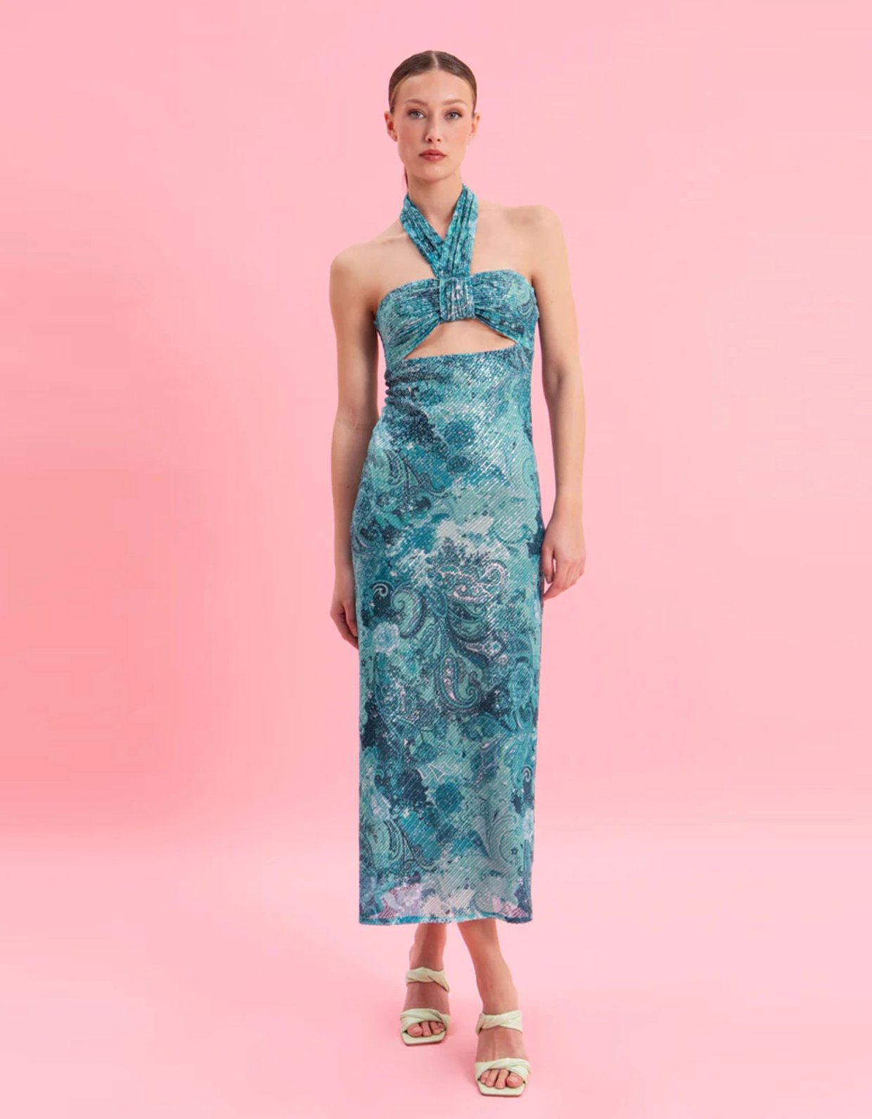 Eveleya Paisley waves midi sequined dress