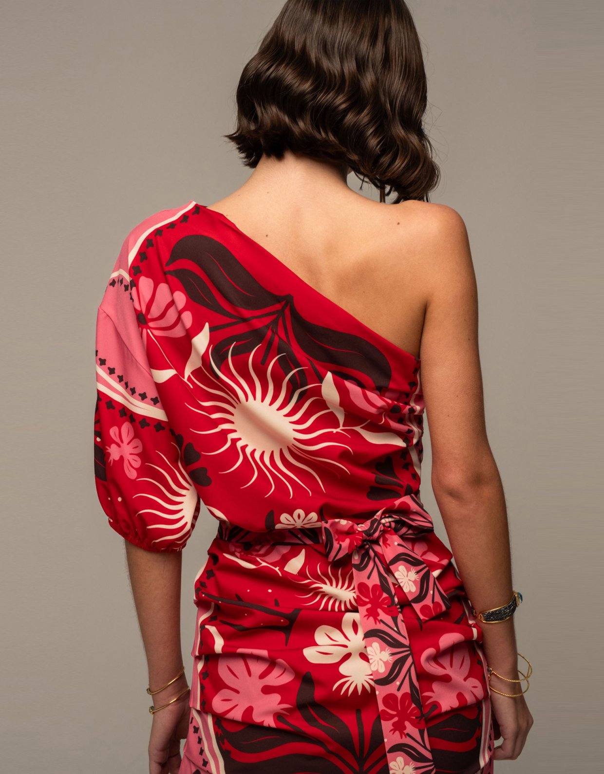 Peace and Chaos Passion flower one shoulder mini dress