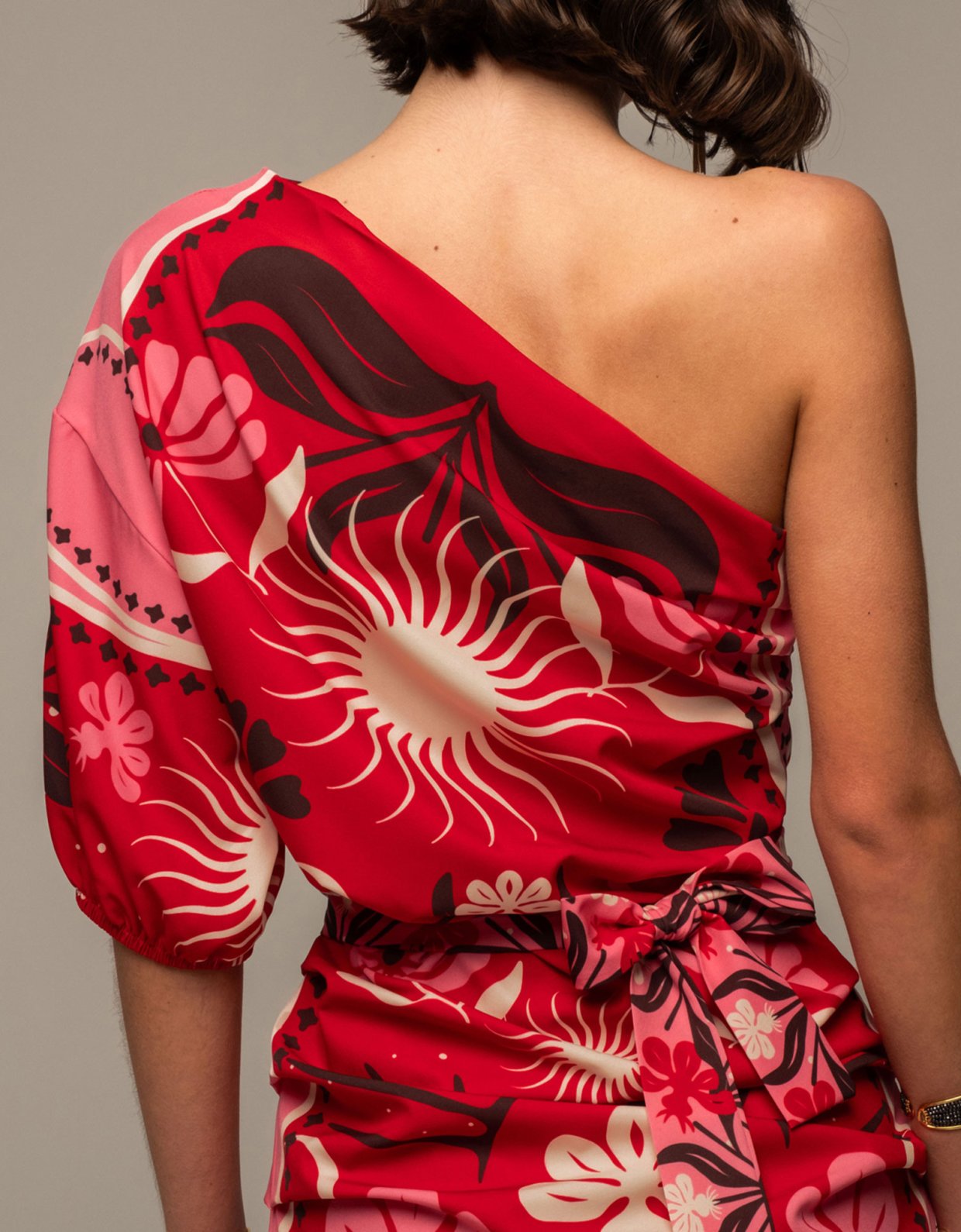 Peace and Chaos Passion flower one shoulder mini dress