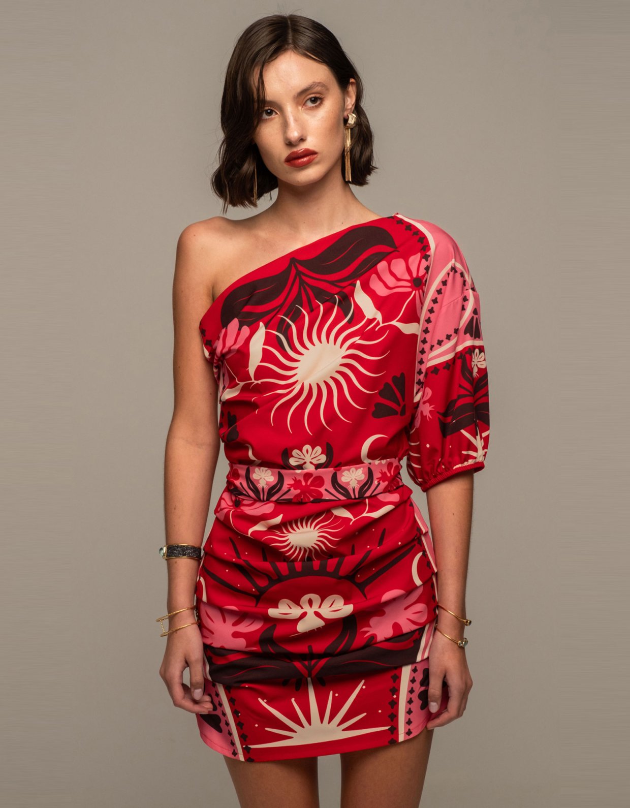 Peace and Chaos Passion flower one shoulder mini dress