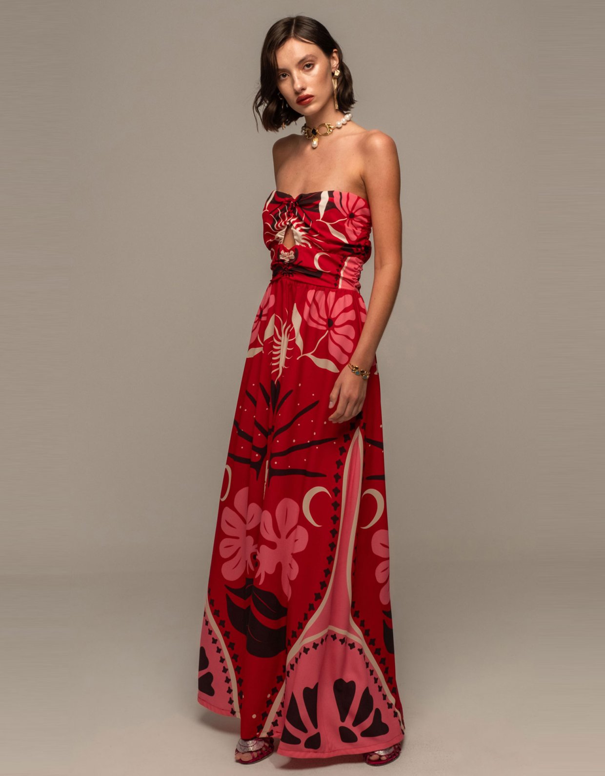 Peace and Chaos Passion flower strapless dress