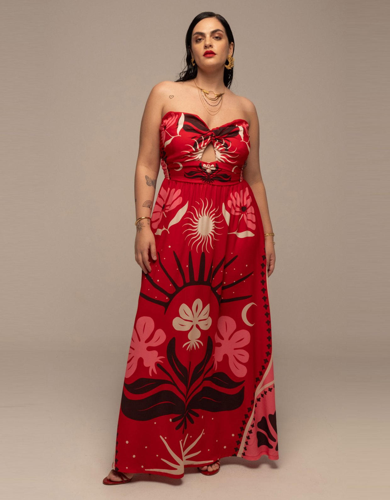 Peace and Chaos Passion flower strapless dress
