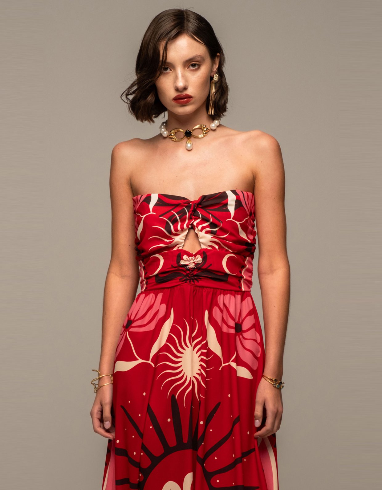Peace and Chaos Passion flower strapless dress