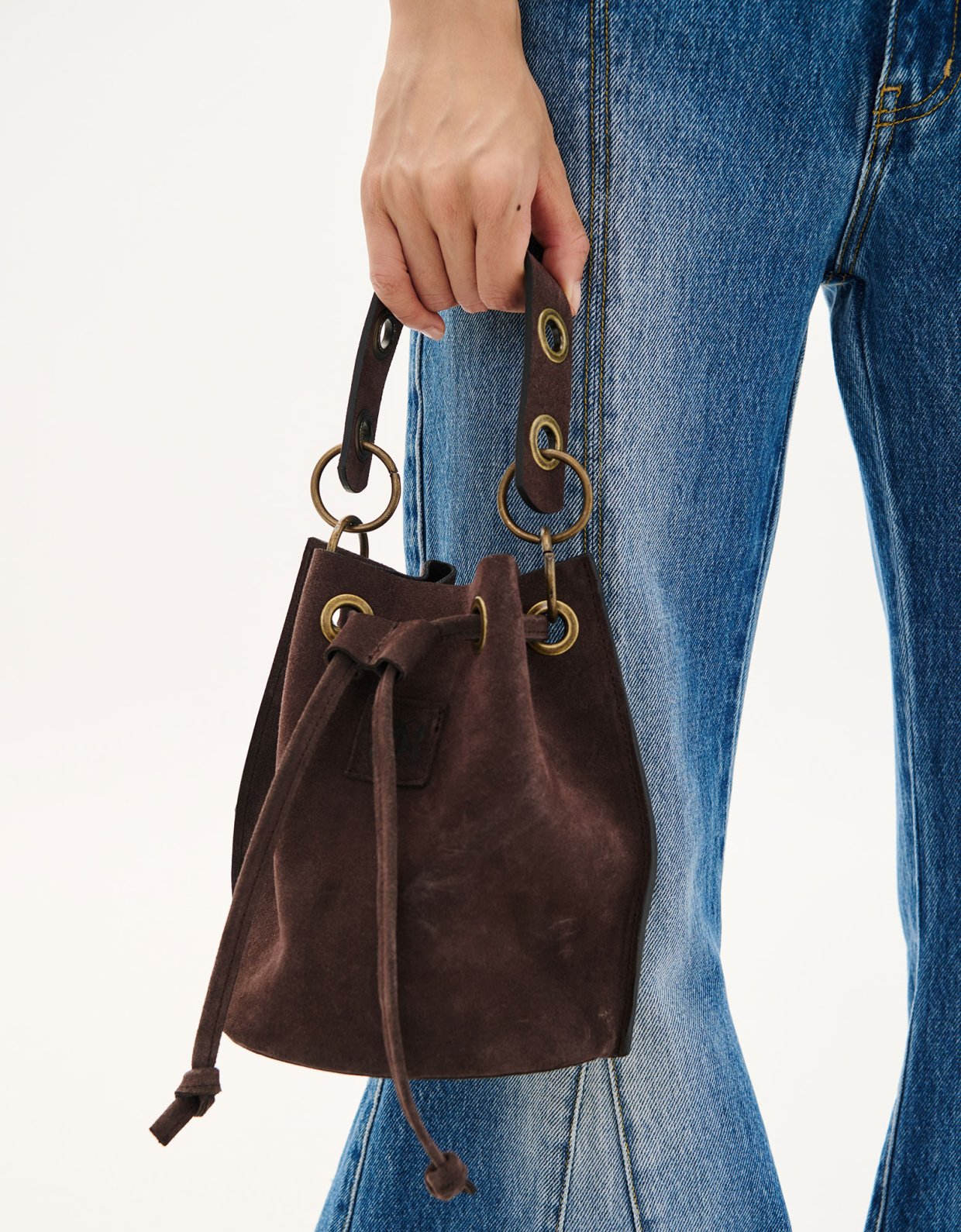 Combos Knitwear Pouch leather suede bag brown