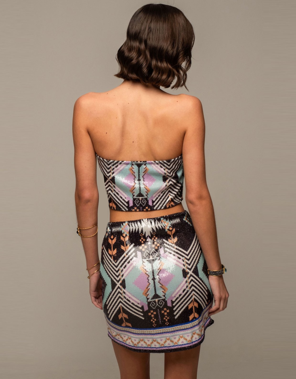 Peace and Chaos Quantum sequin mini skirt