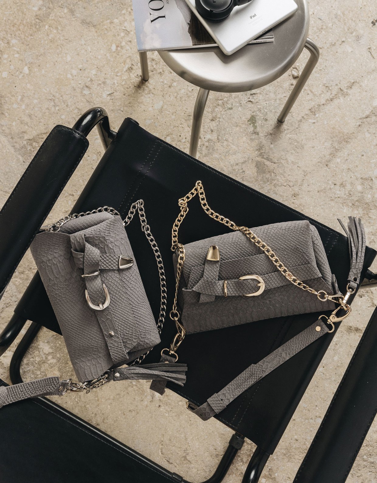 Individual Art Leather Regret me bag gray suede gold