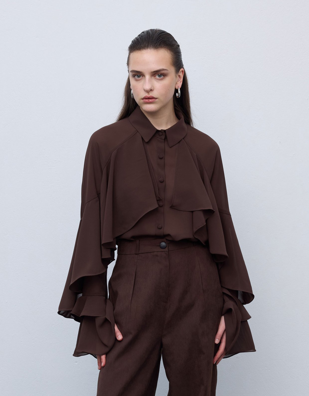 Ciel Concept Ruffle shirt brown