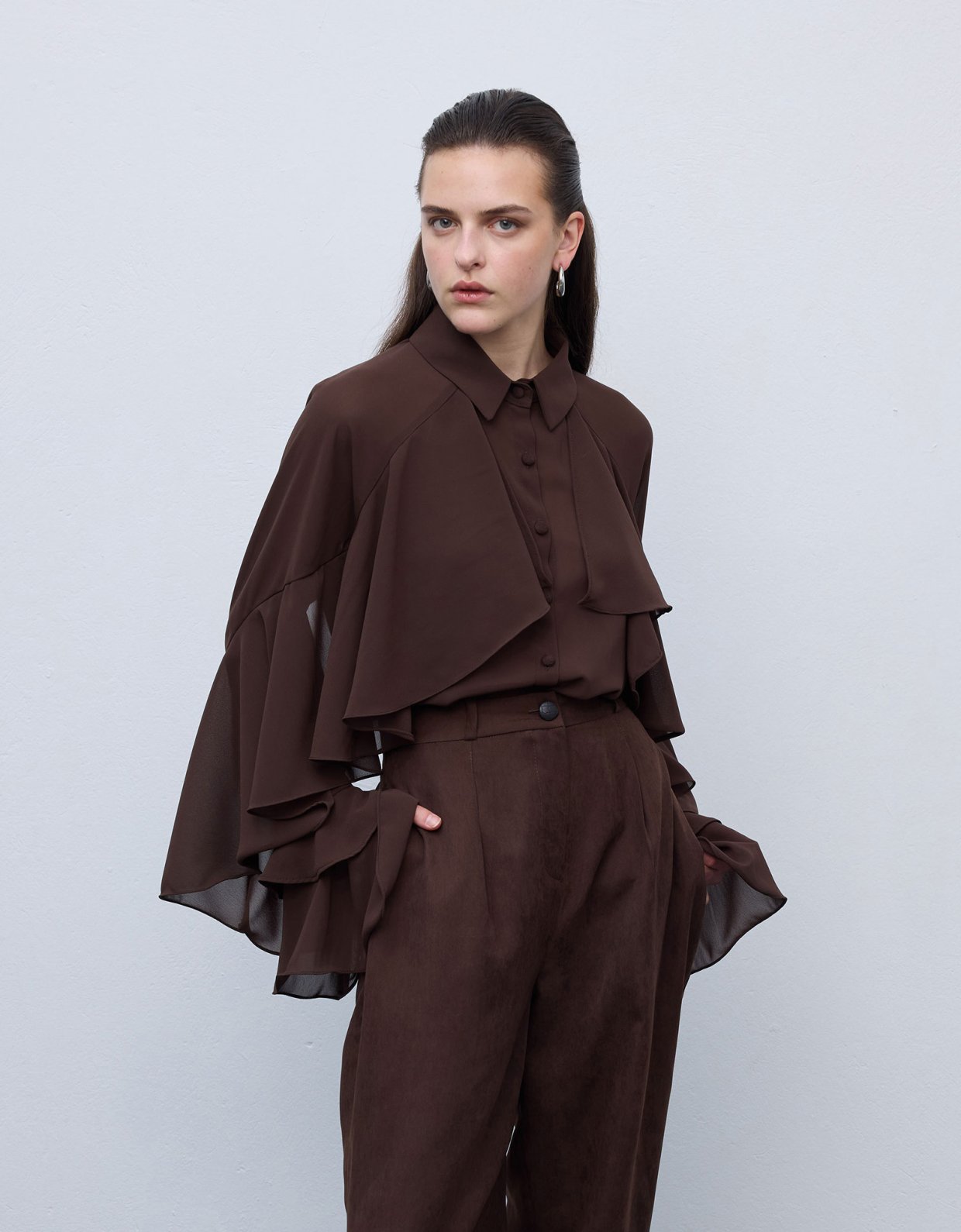 Ciel Concept Ruffle shirt brown