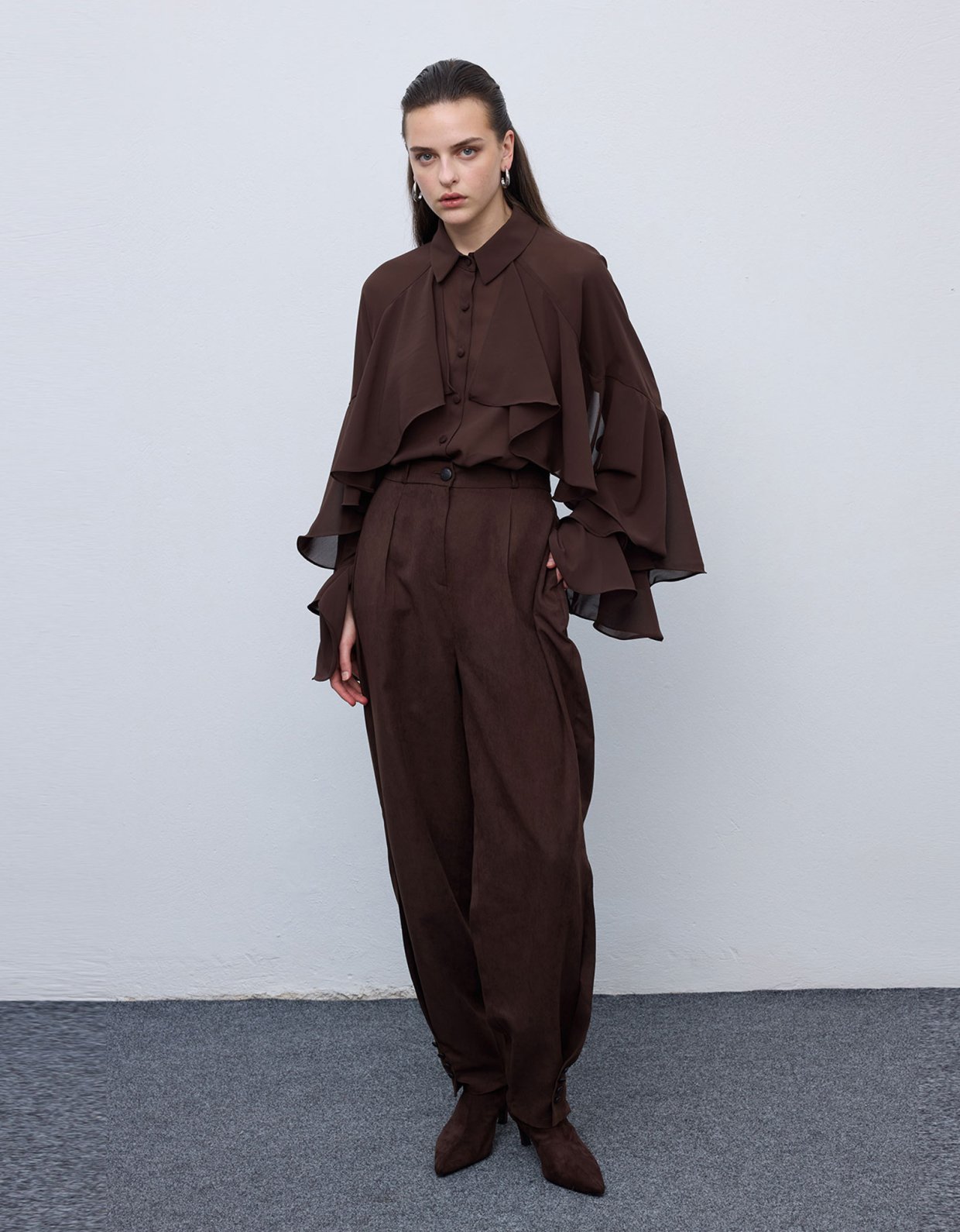 Ciel Concept Ruffle shirt brown