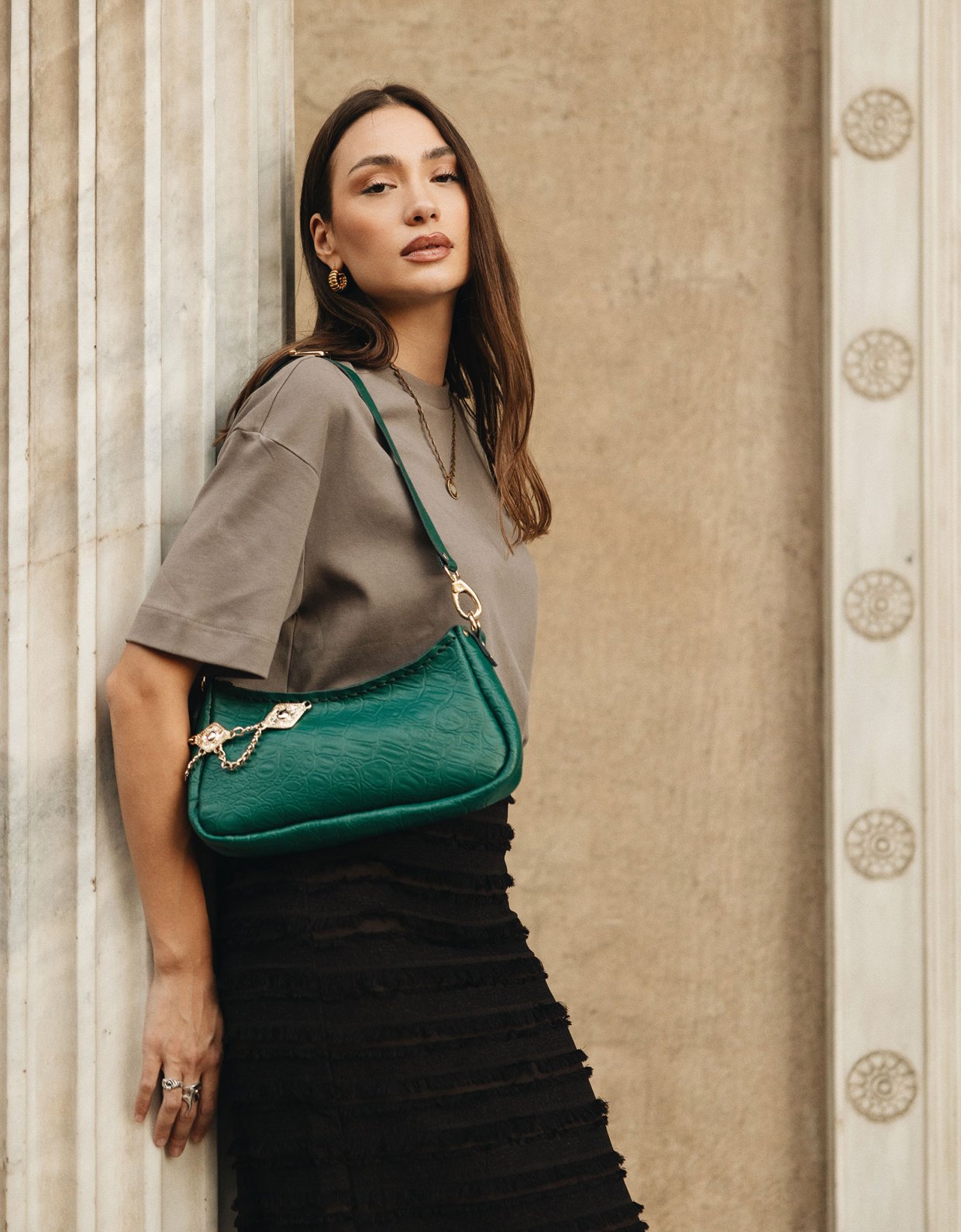 Individual Art Leather Rushmere bag forest green gold
