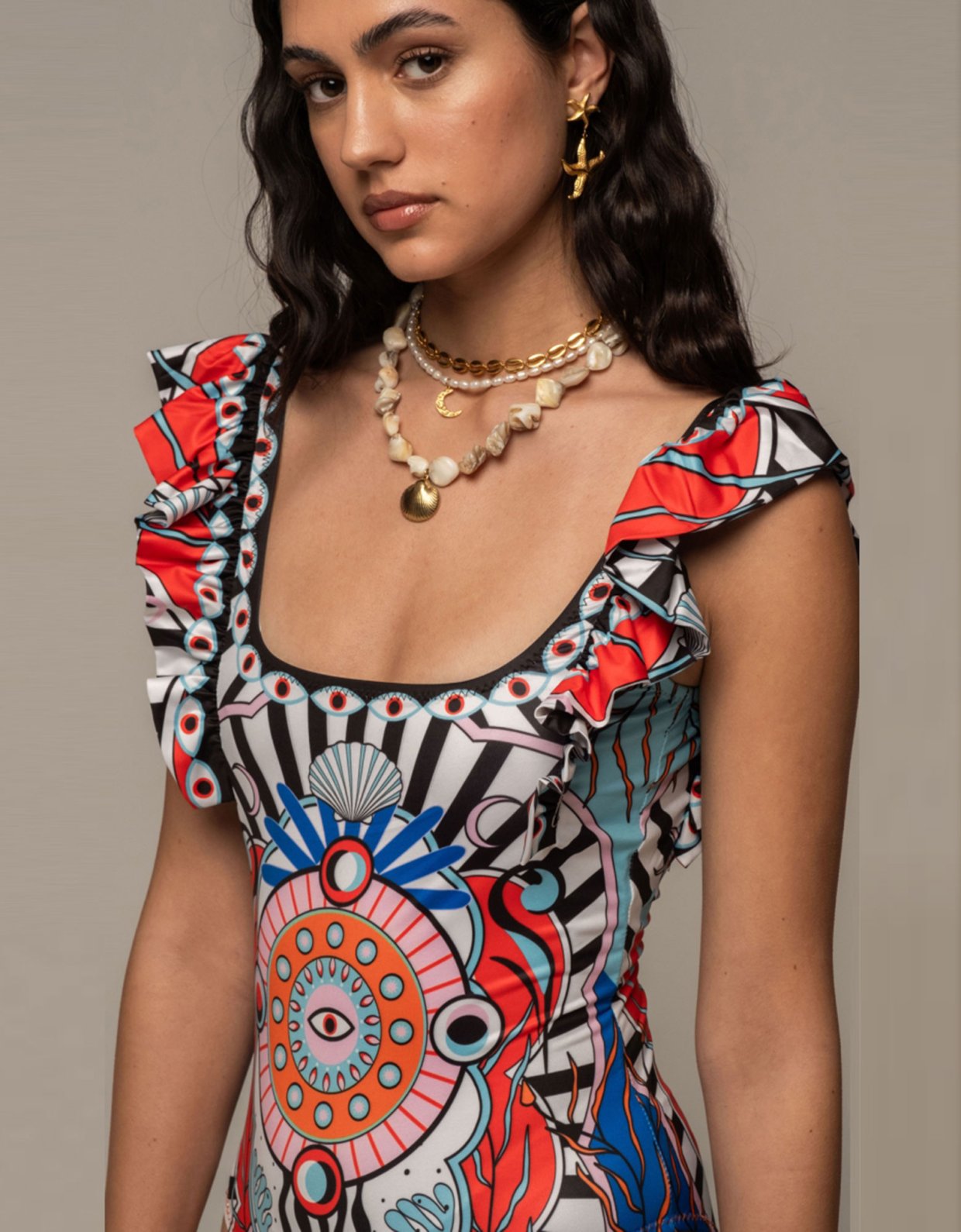 Peace and Chaos Surrealist swimsuit