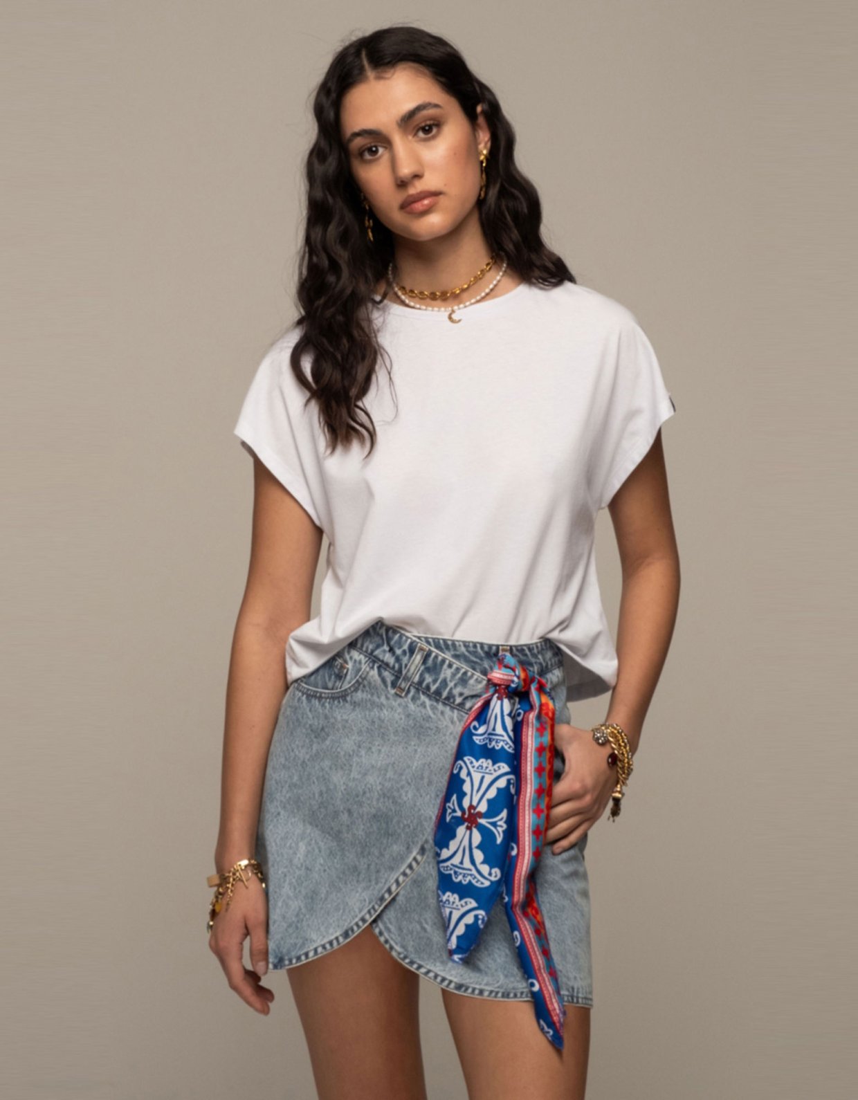 Peace and Chaos Karmic denim mini skirt blue