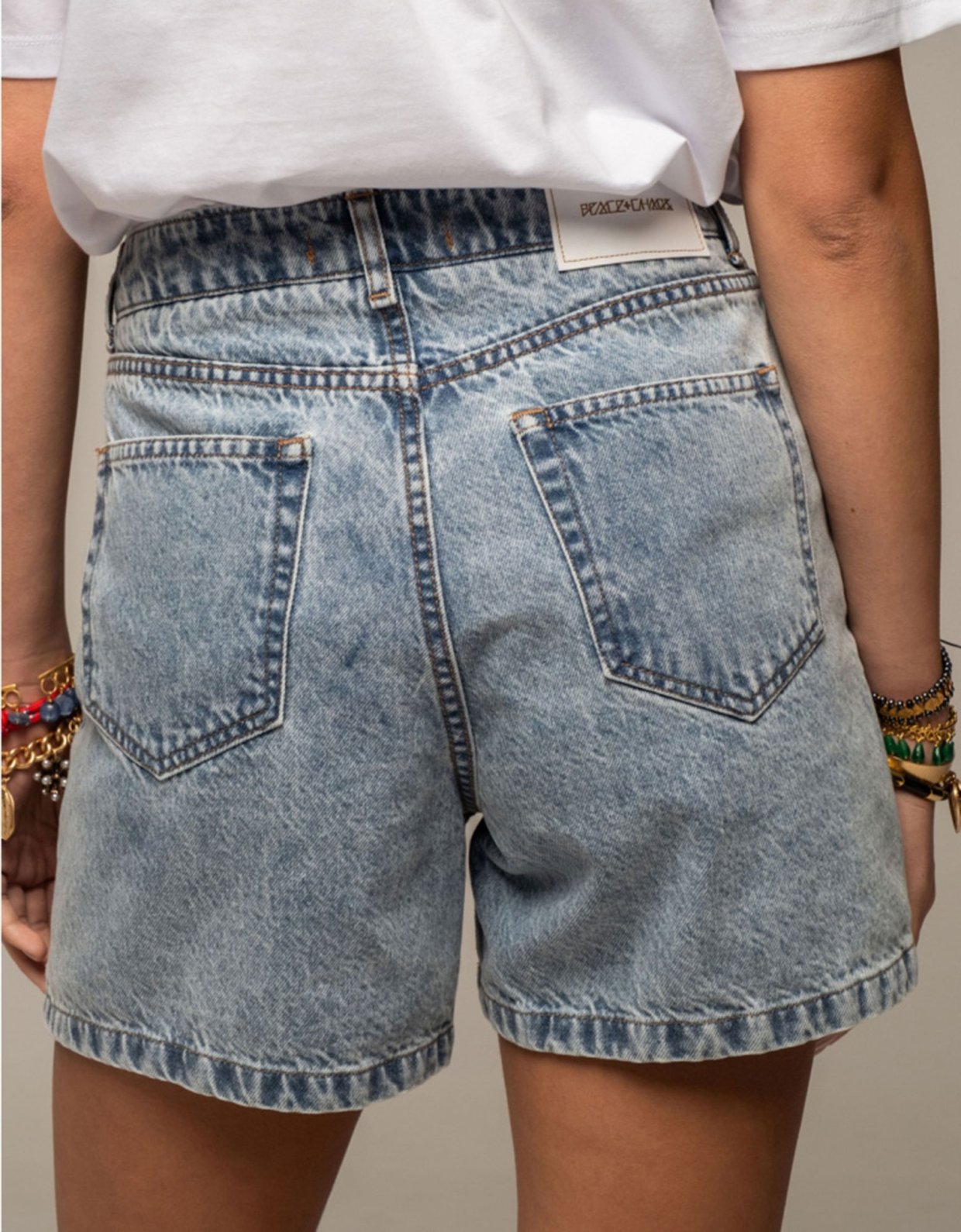 Peace and Chaos Karmic denim shorts blue