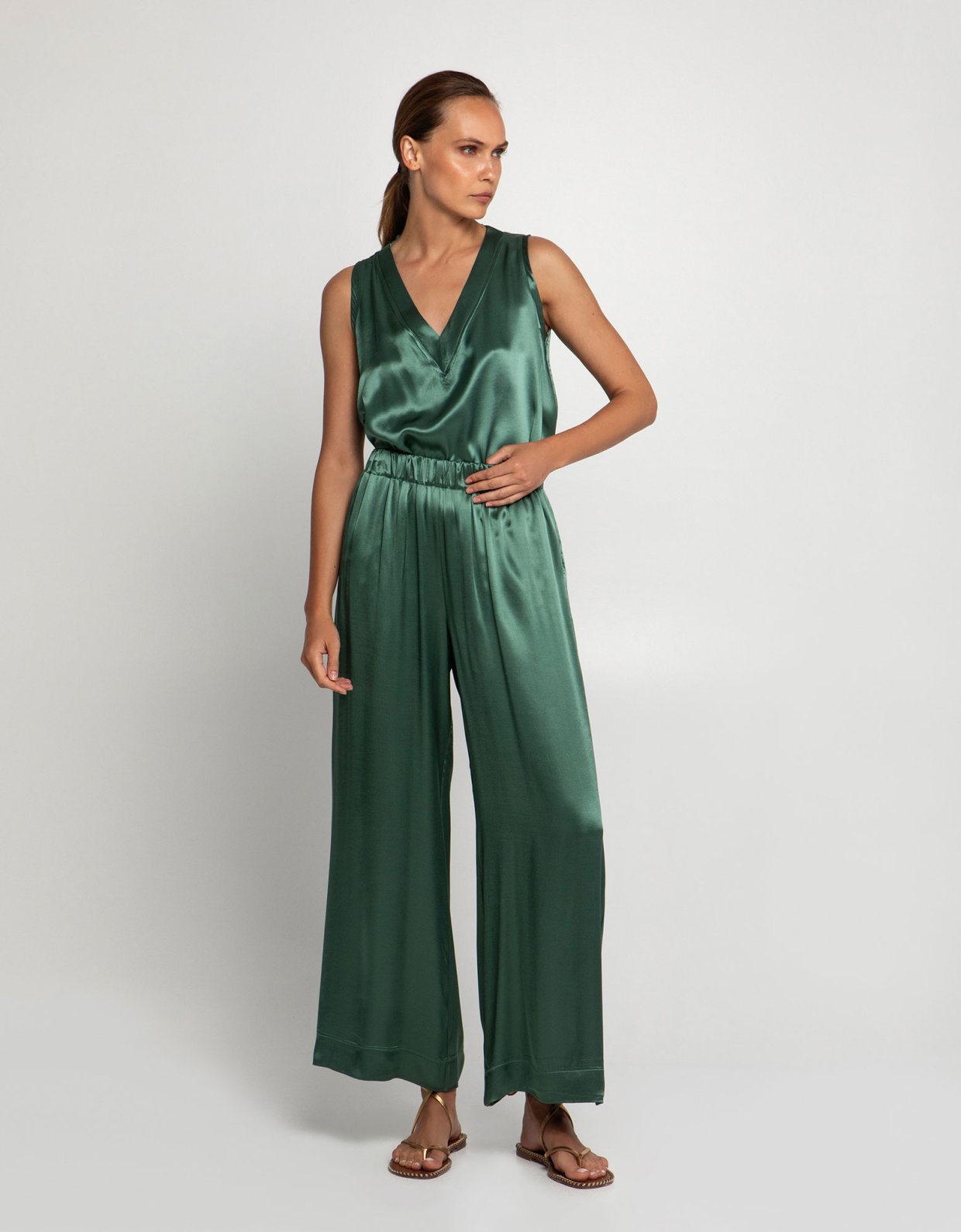 Greek Archaic Kori Satin sleeveless top thyme